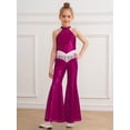 thumbnail image 6 of SiiRoh Kids Girls 70s Disco Jazz Dance Outfits Shiny Sequin Halter Crop Top with Flare Pants Stage Performance Hot Pink 12, 6 of 7