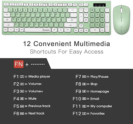 Reccazr Wireless Keyboard and Mouse Combo, 104-Key Green photo 4
