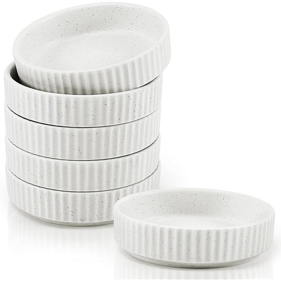 Ceramic Soy Sauce Dish Set of 6, 4oz White Dipping Bowls, Shallow Ramekins Serving Bowl, Small Sauce Bowls for Condiment, Sushi, Appetizer, Dessert