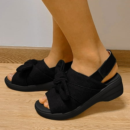 

HIBRO Womens Fashion Wedges Open Toe Knot Beach Shoes Roman Sandals