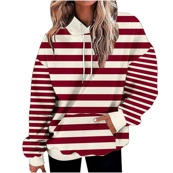 PuLe Hoodies Womens Casual Oversized Hoodies Striped Printed Plus Size Sweatshirts Long Sleeve Pullover Fall Clothes with Pocket