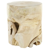 DecMode 15" x 18" Light Brown Teak Wood Handmade Live Edge Tree Stump Accent Table with Natural Cutouts, 1-Piece