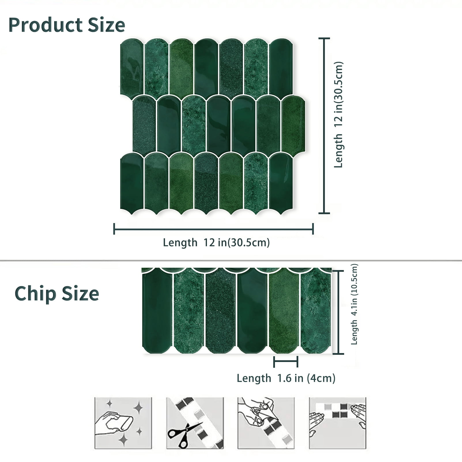 DEWOO 10-Sheet Upgraded Thicker Peel and Stick Kitchen Backsplash Tiles,Waterproof Self-Adhesive Vinyl Wall Tile Fish Scale Mosaic Design,for Bathroom,Fireplace and RV(Dark Green,12"×12")