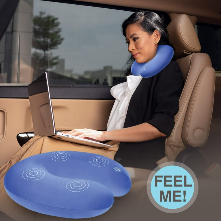 Perfect Life Ideas Microbead Travel Neck Pillow - Vibrating Massage Pillow  for Men and Women - Battery Operated Blue Color