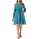 thumbnail image 2 of Vestido Boho Flowy de Largo a la Rodilla con Volantes y Cuello en V de Manga Larga para Mujeres, Cintura Ajustable, Color Verde Lago, 2 of 6