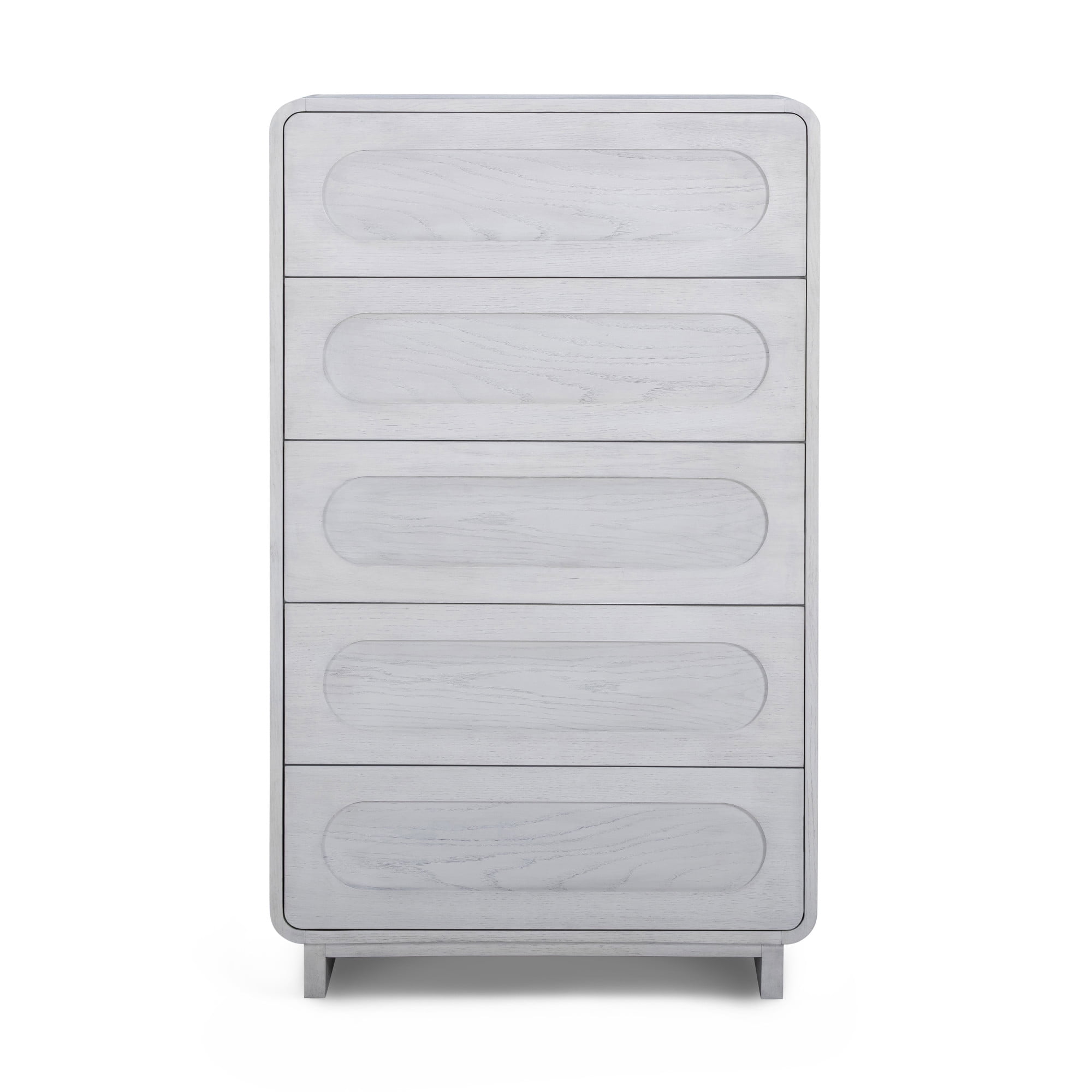 Tenley Mid-Century 5-Drawer Chest Dresser in White - Teamson Home: Push-Open Drawers, Wooden Construction with Real Oak Veneer