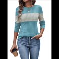 thumbnail image 3 of Suéteres de Punto A Rayas de Larga con Cuello Redondo, Ajustados y A para Mujer. Azul XXL, 3 of 8
