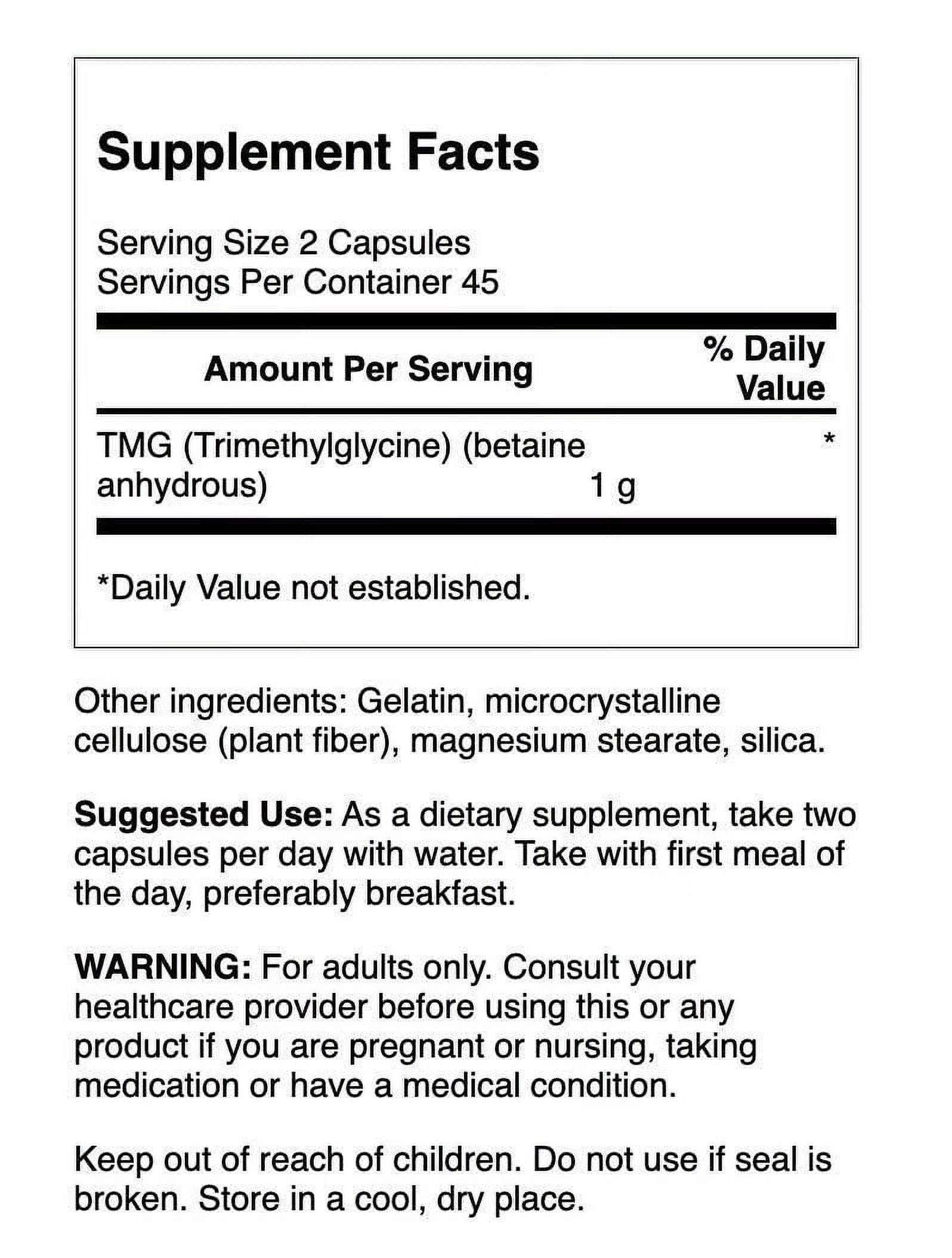 Swanson TMG Trimethylglycine - Amino Acid Supplement Promoting Healthy Liver Function & Heart Health Support - (90 Capsules, 500mg Each) (4 Pack)