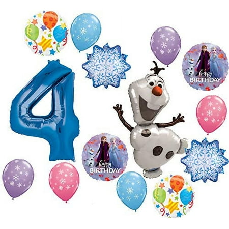 Frozen Party Supplies 4th Birthday Balloon Bouquet Olaf Elsa Anna Let It Snow Decorations Blue Number 4
