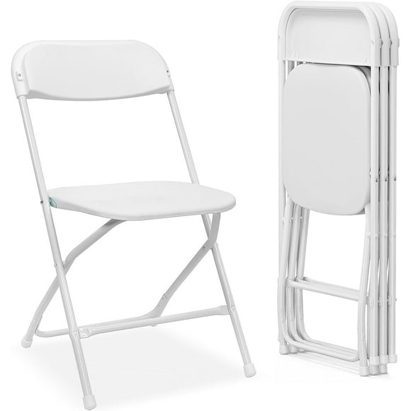 4 Pack White Plastic Folding Chairs, Outdoor Indoor Foldable Party Chairs Set of 4, Portable Stackable Commercial Seat