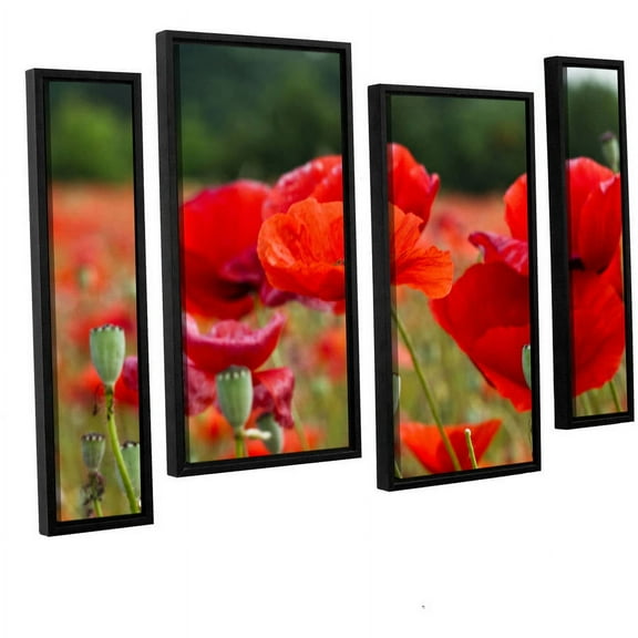 ArtWall Lindsey Janich "Red Flower 2" 4-Piece Floater Framed Canvas Staggered Set