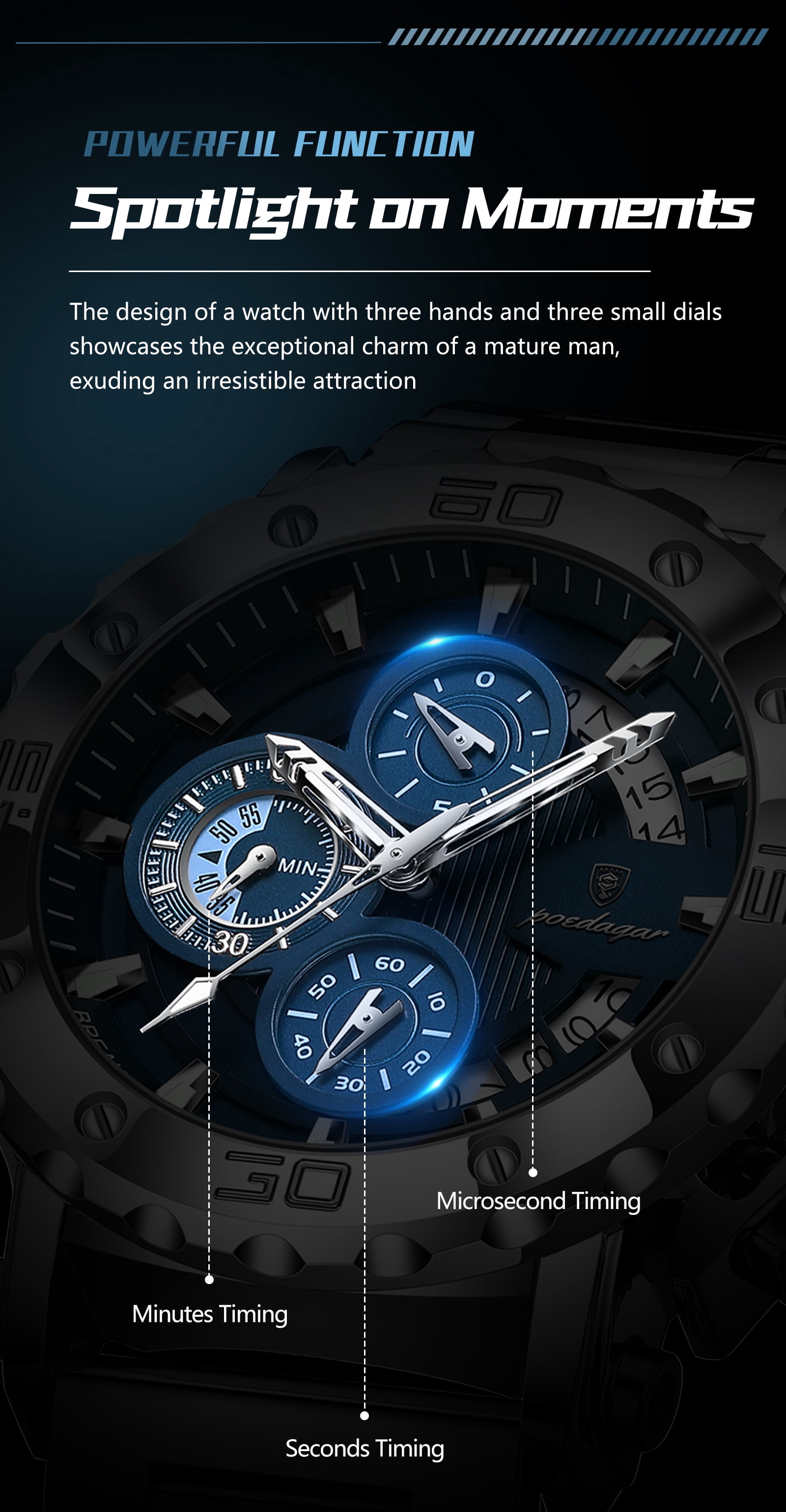 Poedagar Chronograph Watch For Men Luminous Waterproof Alloy Case Stainless Steel Men's Quartz Watch