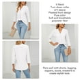 thumbnail image 5 of Pleated V-Neck 3/4 Sleeve Shirt for Women - Turn Down Collar, Pure Color Basic Tee Ideal for Party, Office, or Travel - White, Medium, 5 of 6