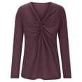 thumbnail image 4 of TKLPEHG Dressy Tops for Women V-neck Twisted Ruched Tunic Tops Lightweight Fashion Casual Loose Classic Solid Color Long Sleeve Blouse (Purple,M), 4 of 6