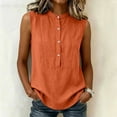 thumbnail image 5 of Homenesgenics Tank Tops for Women under $5 Summer Solid-Color Button-Down Cotton-Linen Sleeveless Round-Neck T-Shirt Orange S, 5 of 9