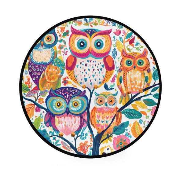 BZSMCE Round Decorative Floor Mat Colorful Guardians Of The Forest Pattern 36.2IN