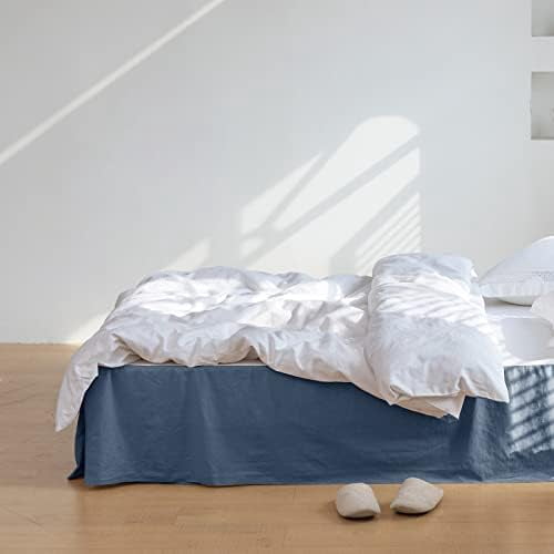 French Linen Bed Skirt with Pleated Corner 14-Inch Tailored Drop Natural Flax Cotton Blend Basic Dust Ruffle Soft Cozy Farmhouse Bedding (14" King, Basic Navy Blue)