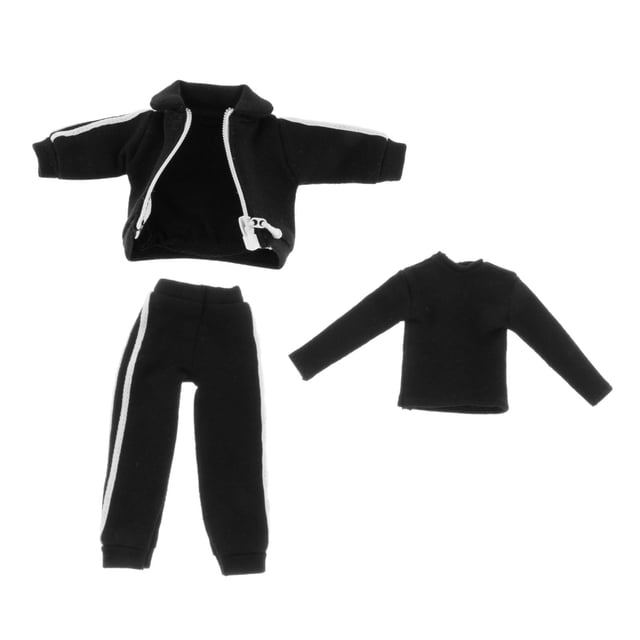 Figura de acción masculina a escala 1/12, ropa deportiva, camisa básica, pantalones casuales, abrigo, conjunto de piezas de ropa para muñeca de 6 Negro
