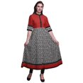 thumbnail image 1 of Bimba Gray Triangle Geometric Print Long Flared A Line Indian Kurtis For Women Party Wear Anarkali Kurta-Medium, 1 of 5