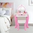thumbnail image 4 of Gymax Coiffeuse pour Enfant Table de Maquillage en Bois Tabouret avec Miroir Imprimé de Fleurs Rose et Blanc, 4 of 10