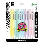 Zebra Pen Z-Grip Pastel .. Retractable Ballpoint Pen, Assorted .. Color Barrel, Medium Point, .. 1.0mm, Black Ink, 10-Pack .. (22101)