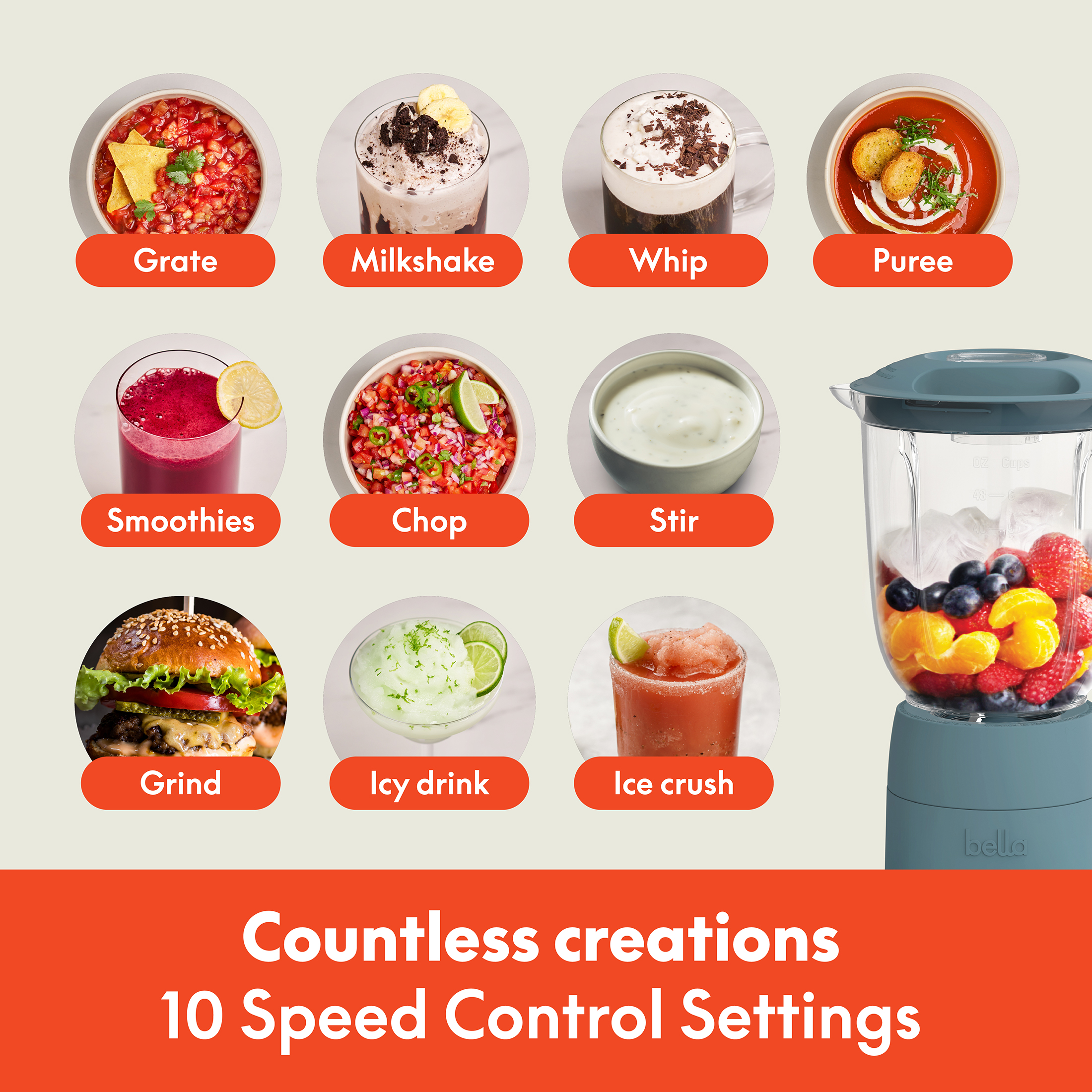 bella 10-Speed Countertop Blender, 48 oz, Surf photo 5
