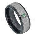 thumbnail image 1 of 2-Tone Hammered Tungsten Ring - 0.07ct Solitaire Emerald Ring - Personalized Tungsten Wedding Ring - Custom Made May Birthstone Ring TN708BS, 1 of 1