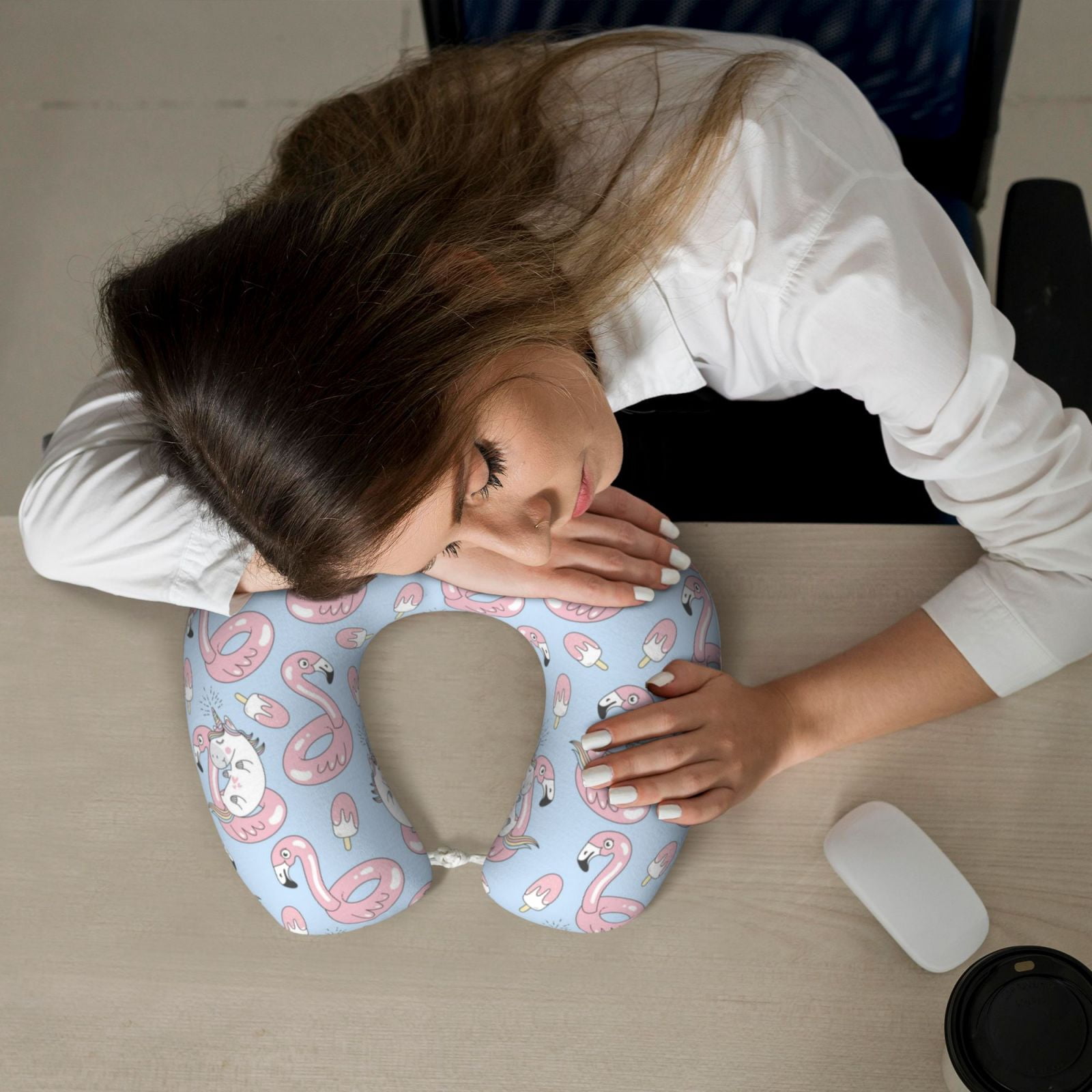 Xecao Summer Cute Unicorns Print Memory Foam Cervical Neck Pillow Versatile U-Shaped Pillows for Home,Office,Camping,Travelling,Soft Washable Cover