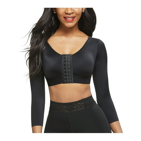 

Frobukio Women Solid Color Long Sleeves Front Entry Push Up Sports Bra Crop Top