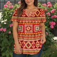 thumbnail image 5 of TQWQT Plus Size T Shirts for Women Loose Fit Going Out Shirt Short Sleeve V-Neck Criss Cross Aztec Print Blouses Summer Tunic Tops Red 4XL, 5 of 5