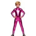 thumbnail image 4 of HXWCHs Elegant Court Style Jumpsuit Glossy Leather Unisex Full Bodysuit for Carnival Party Performance 5-6 Years Hot Pink, 4 of 6