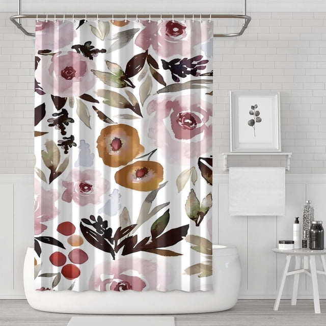 Ensemble de Rideau de Douche avec Doublure à Boutons-Pression, Fleurs Rouges Automne Vintage (4) Rideaux de Douche Doublure de Douche Imperméable, Doublure de Rideaux en Polyester Neutre Esthétique, 72x72 Pouces