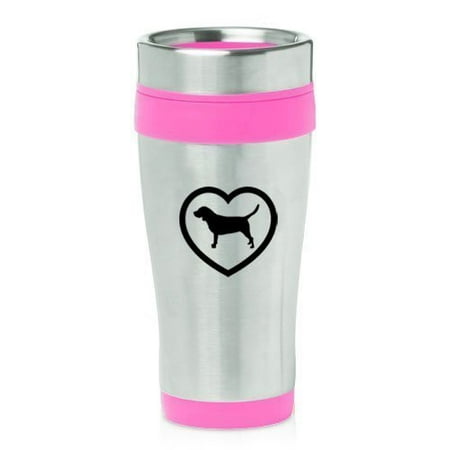 

Hot Pink 16oz Insulated Stainless Steel Travel Mug Z1678 Beagle Heart MIP