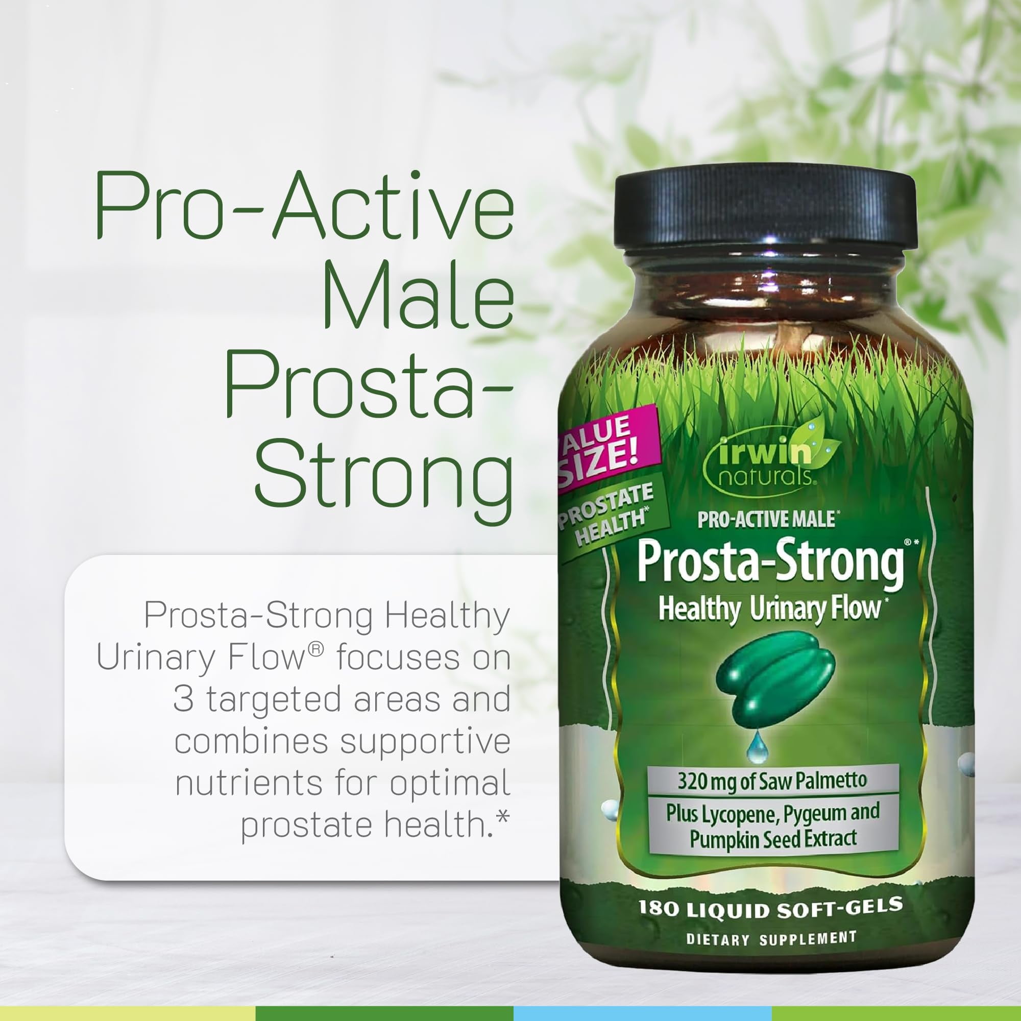 Irwin Naturals Prosta-Strong - 180 Softgels - Prostate Health Support with Saw Palmetto, Lycopene & Pumpkin Seed - Supports Urinary Flow