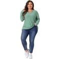 thumbnail image 3 of DARING DIVA Women's Plus Size V Neck Long Sleeve Hollow Eyelet Blouse 3X Green, 3 of 6