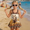 thumbnail image 3 of Uourmeti Girls' One Piece Skirted Swimsuit - Horse & Sunflower Print | Quick Dry, Stretchy Swim Dress for Beach, Pool & Summer Vacations, 3 of 8