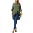 thumbnail image 2 of INSPIRAR CHIC Blusas Asimétricas de Mujer con Mangas de Campana 3/4, Cuello Redondo, Espalda con Abertura, Dobladillo con Volantes, Talla 2XL, Verde Ejército, 2 of 6