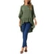 thumbnail image 2 of INSPIRAR CHIC Blusas Asimétricas de Mujer con Mangas de Campana 3/4, Cuello Redondo, Espalda con Abertura, Dobladillo con Volantes, Color Verde Oliva, 2 of 6