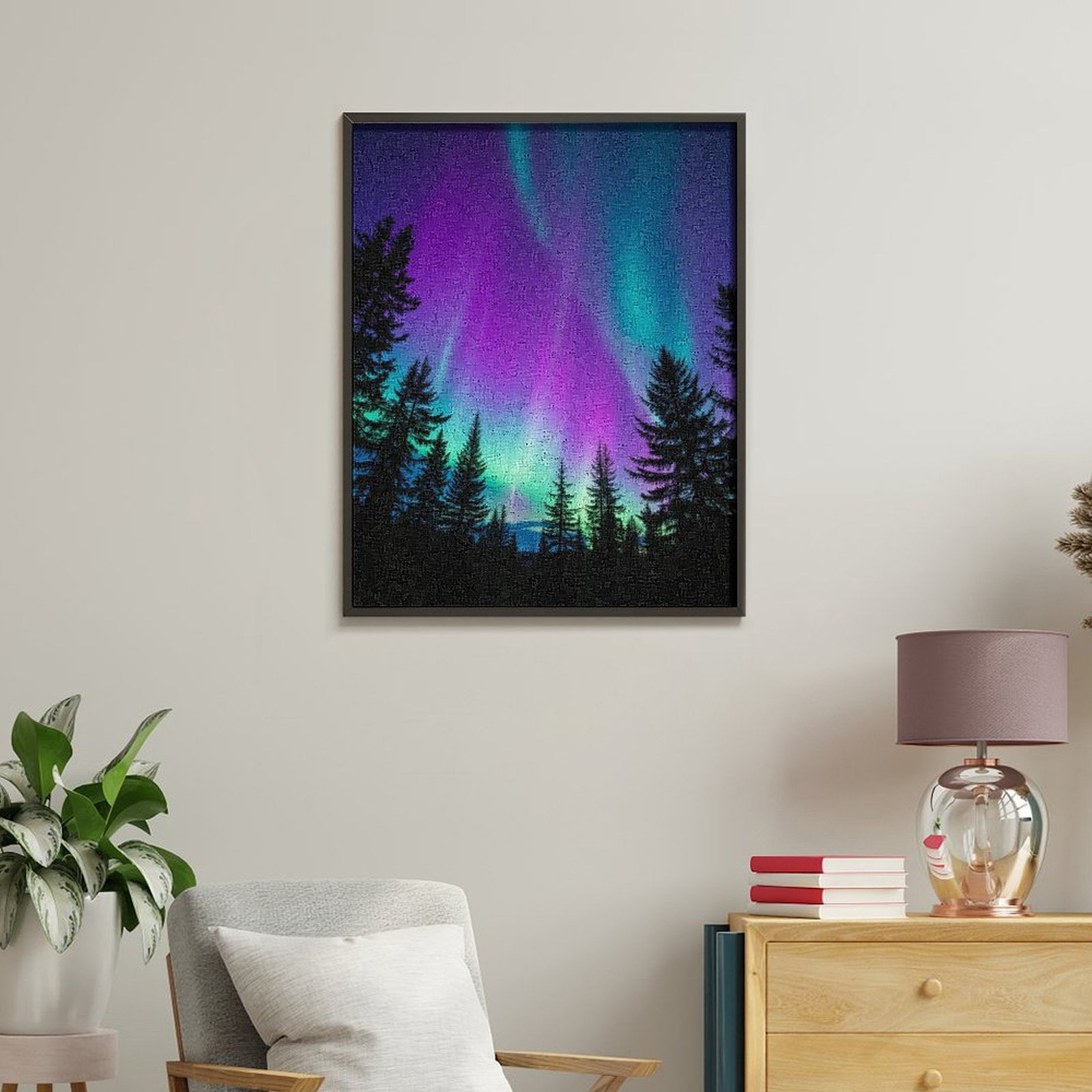 Paint By Numbers Kit for Adults Beginner - DIY Northern Lights Sky Forest Silhouette Canvas Painting Kits for Adults, Frameless Paint By Number for Adults for Home Wall Decor 16x20 Inch
