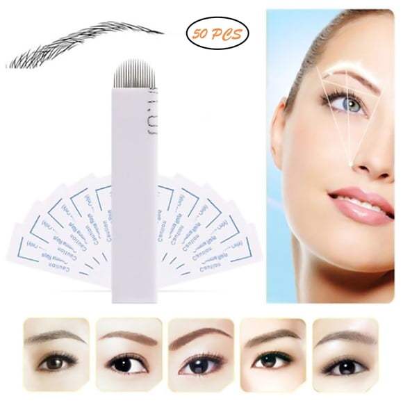 50 unids/set curvado 18 aguja semipermanente ceja difuminada hoja de Microblading agujas de maquillaje