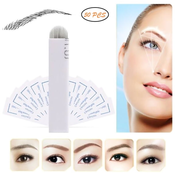 50 unids/set curvado 18 aguja semipermanente ceja difuminada hoja de Microblading agujas de maquillaje