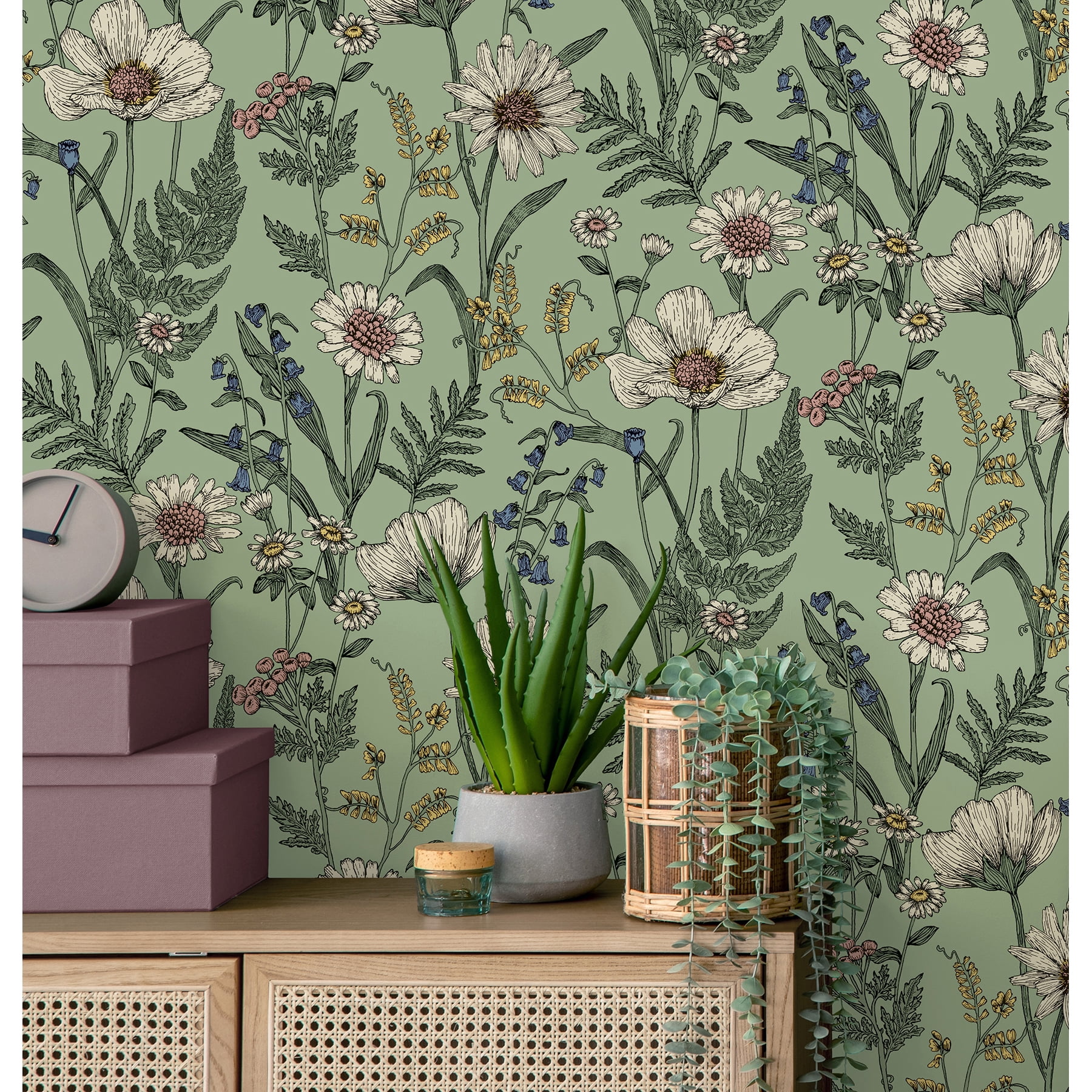 Fine Decor Arden Sage Wild Meadow Wallpaper, 20.5-in by 33-ft