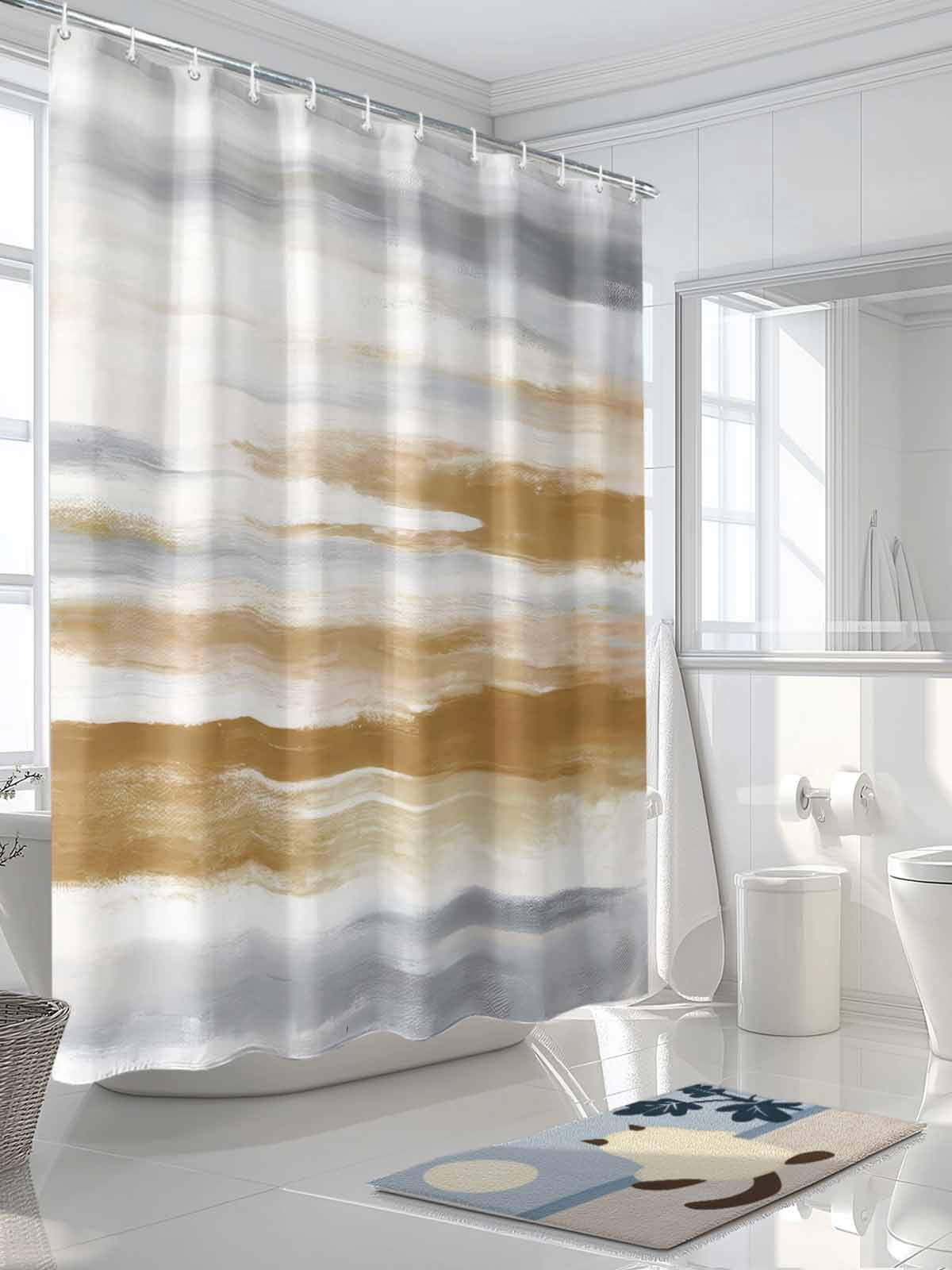 Boanket Polyester Fabric Brown Gray White Shower Curtain, Vintage Rustic Abstract Mottled Art Waterproof Bathtub Curtain Bathroom Decor Set with Hooks 72 x 96 Inches,