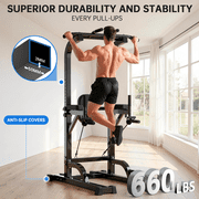 Evitormill Pull Up Bar Power Tower Dip Bar Station 660LBS Dip Stand Multi-Function Home Strength Training Fitness Workout Station for Home Gym