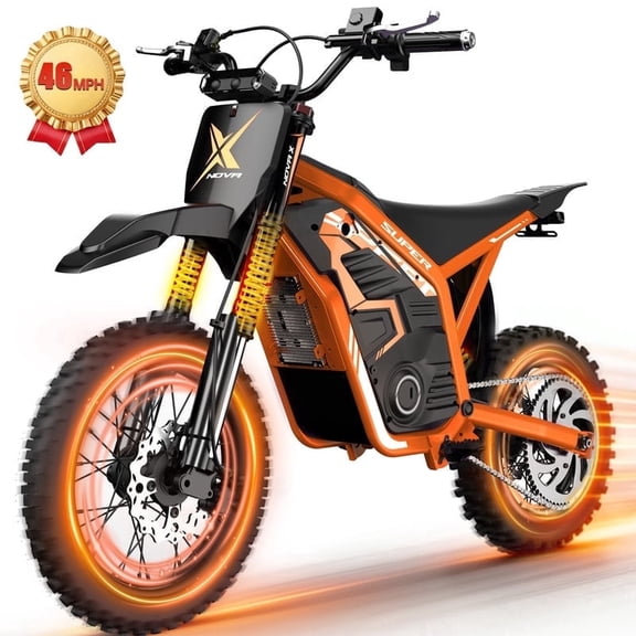 ESKUTE NOVAX Electric Dirt Bike for Adults/Teens, 4000W 46MPH Fast Electric Motorcycle, 48V 22.8Ah Long Range Battery, Full Suspension, Hydraulic Brakes, Orange, UL2849