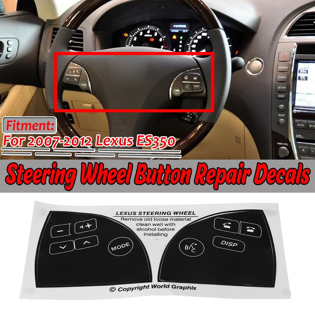 For 20072012 Lexus ES350 Matte Black Steering Wheel Button Repair