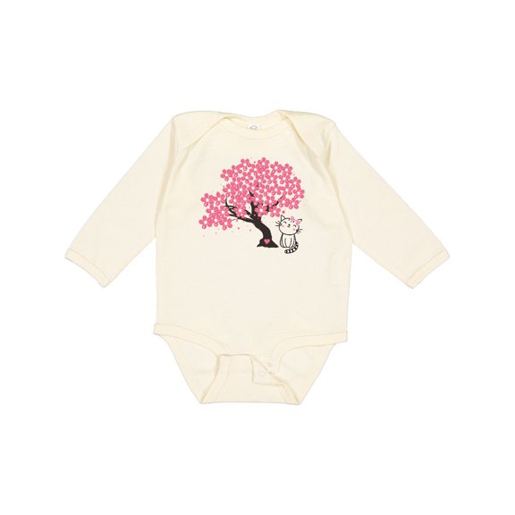 Inktastic Japanese Cherry Tree Kitty Cat Girls Long Sleeve Baby Bodysuit