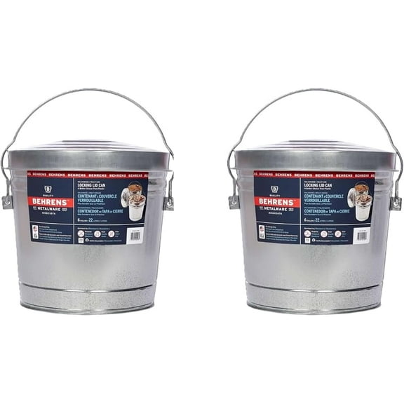 Gallon Galvanized Steel Storage Can or Waste Bin w/Locking Lid & Handle (2 Cans, No Grip)