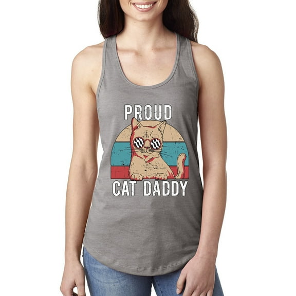 Proud Cat Daddy Cat Lover Ladies Racerback Tank Top, Heather Grey, Medium