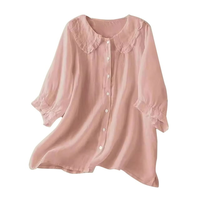 Articles en Liquidation Chemises pour Femmes T-Shirt Mélangé pour Femmes Chemise Ample en Lin à Manches Courtes Rétro à Col Rond Amincissante Grande Taille